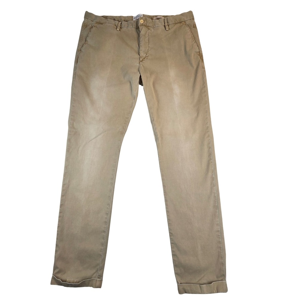 VTG Gant Mens Canvas Rugger Chino Pants Khaki Cotton Stretch 38x33 Fade